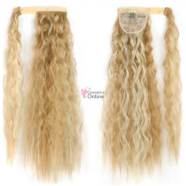 Extensie de par coada ondulata cu clema si arici 55cm cod Q19F2761355 Blond Deschis cu Blond Auriu